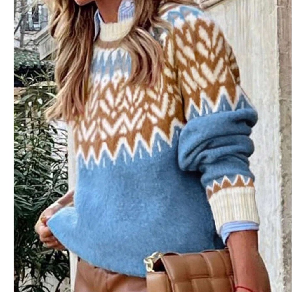 Cozy Fair Isle Print Oversized Sweater Top - Picture 6 of 14